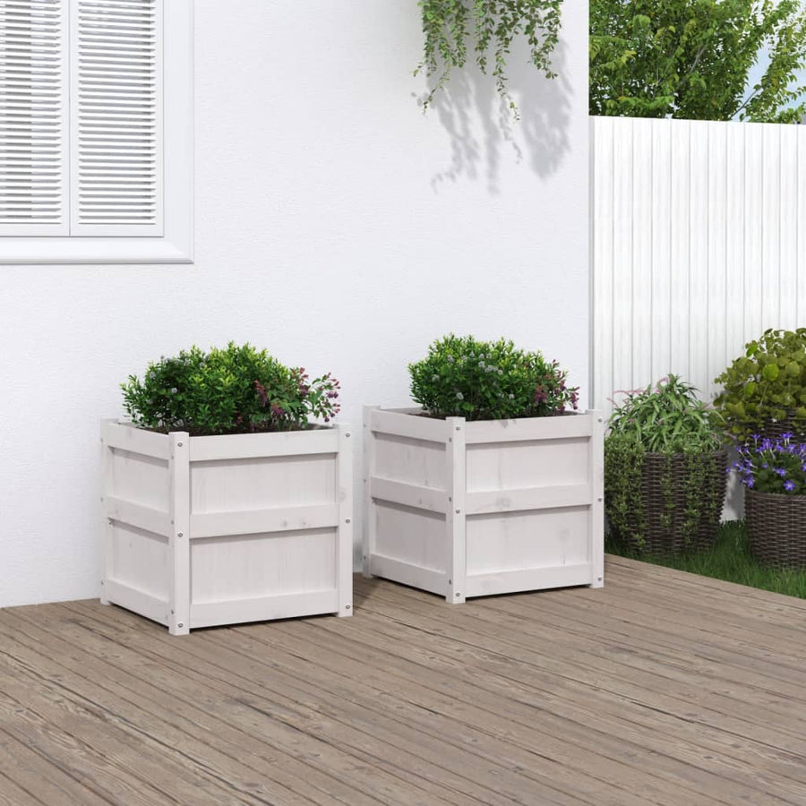 Plantenbakken Cm Massief Grenenhout Wit 2 Wit grenenhout