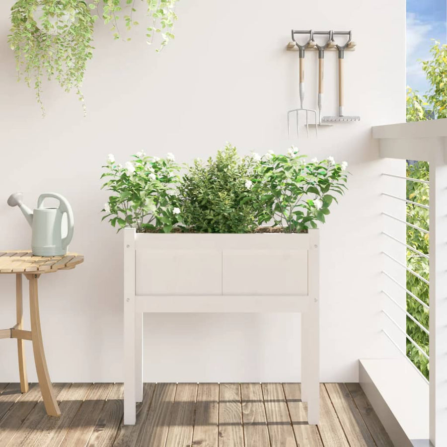 Plantenbak Met Poten 70X31X70 Cm Massief Grenenhout Wit