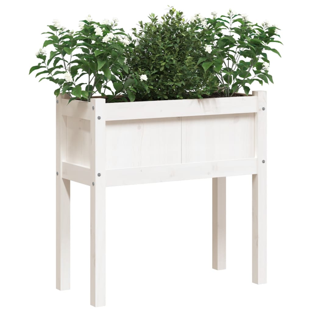 Plantenbak Met Poten 70X31X70 Cm Massief Grenenhout Wit