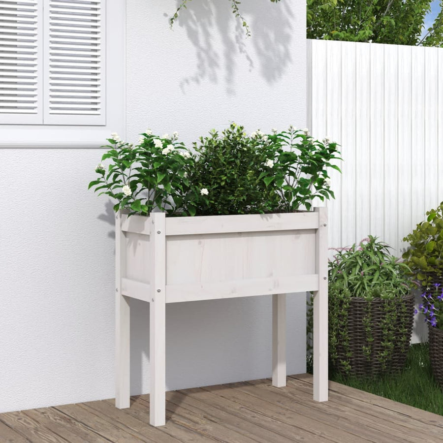 Plantenbak Met Poten 70X31X70 Cm Massief Grenenhout Wit