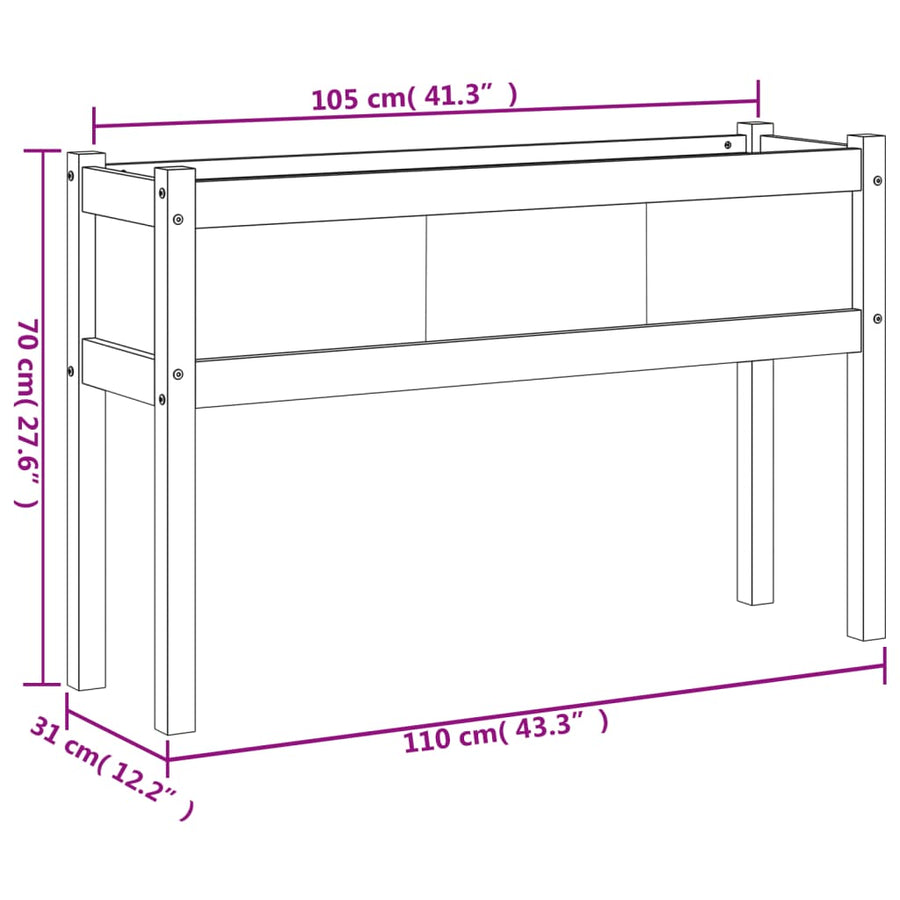 Plantenbak Met Poten 110X31X70 Cm Grenenhout Waxbruin