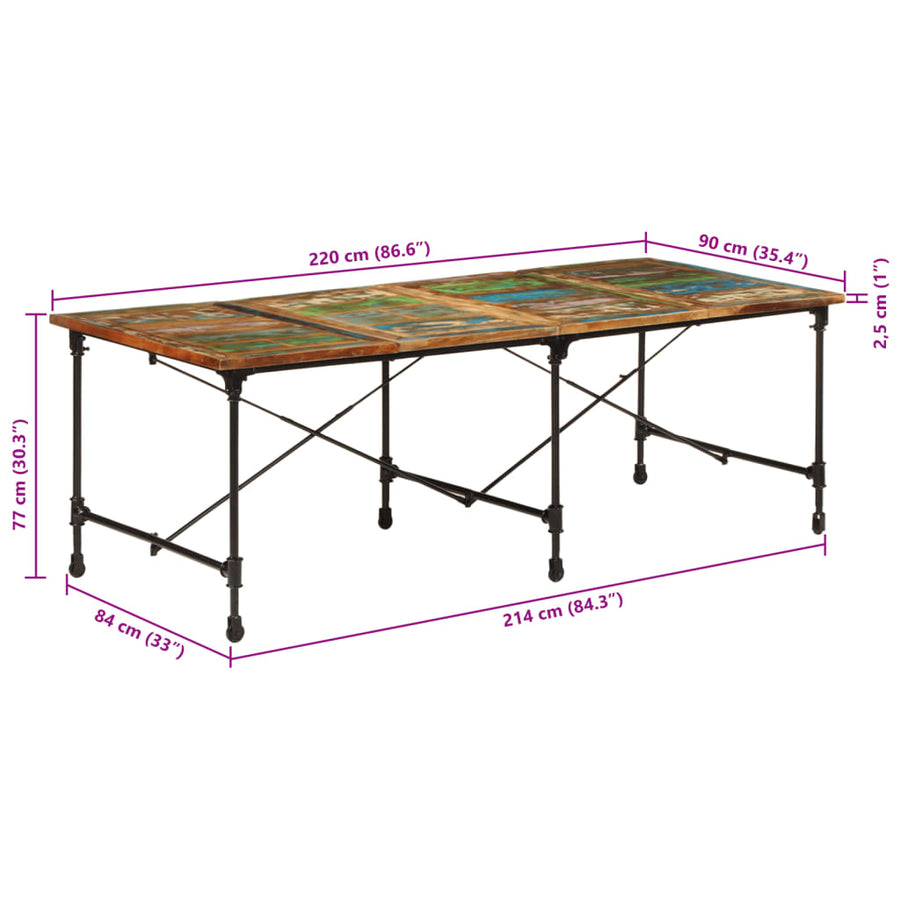 Eettafel Massief Gerecycled Hout 220 x 90 x 77 cm Multikleur