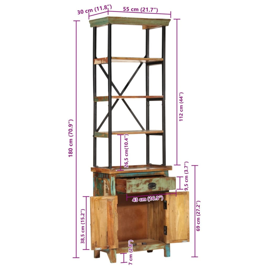 Hoge Kast 55X30X180 Cm Massief Gerecycled Hout