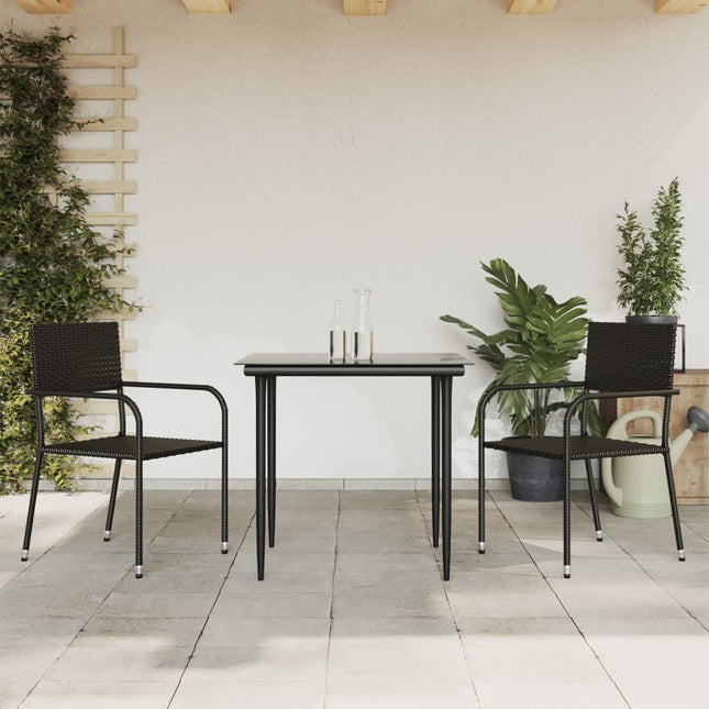 -Delige Tuinset Poly Rattan En Staal Zwart 3 80 cm tafellengte