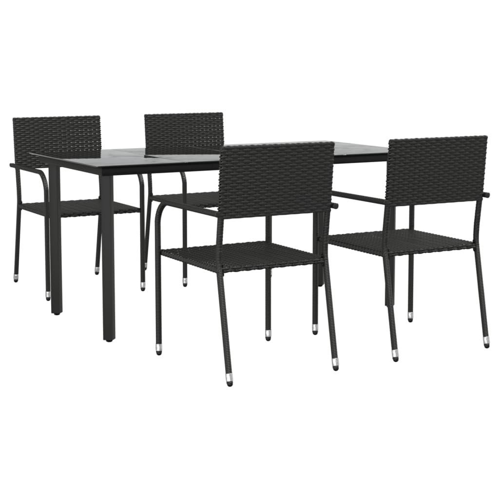 -Delige Tuinset Poly Rattan En Staal Zwart 5 160 cm tafellengte