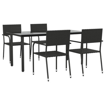 -Delige Tuinset Poly Rattan En Staal Zwart 5 160 cm tafellengte