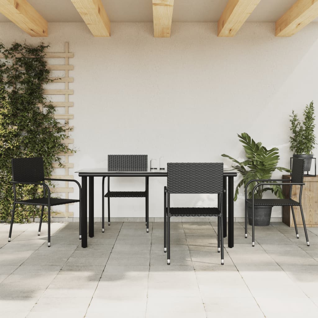 -Delige Tuinset Poly Rattan En Staal Zwart 5 160 cm tafellengte