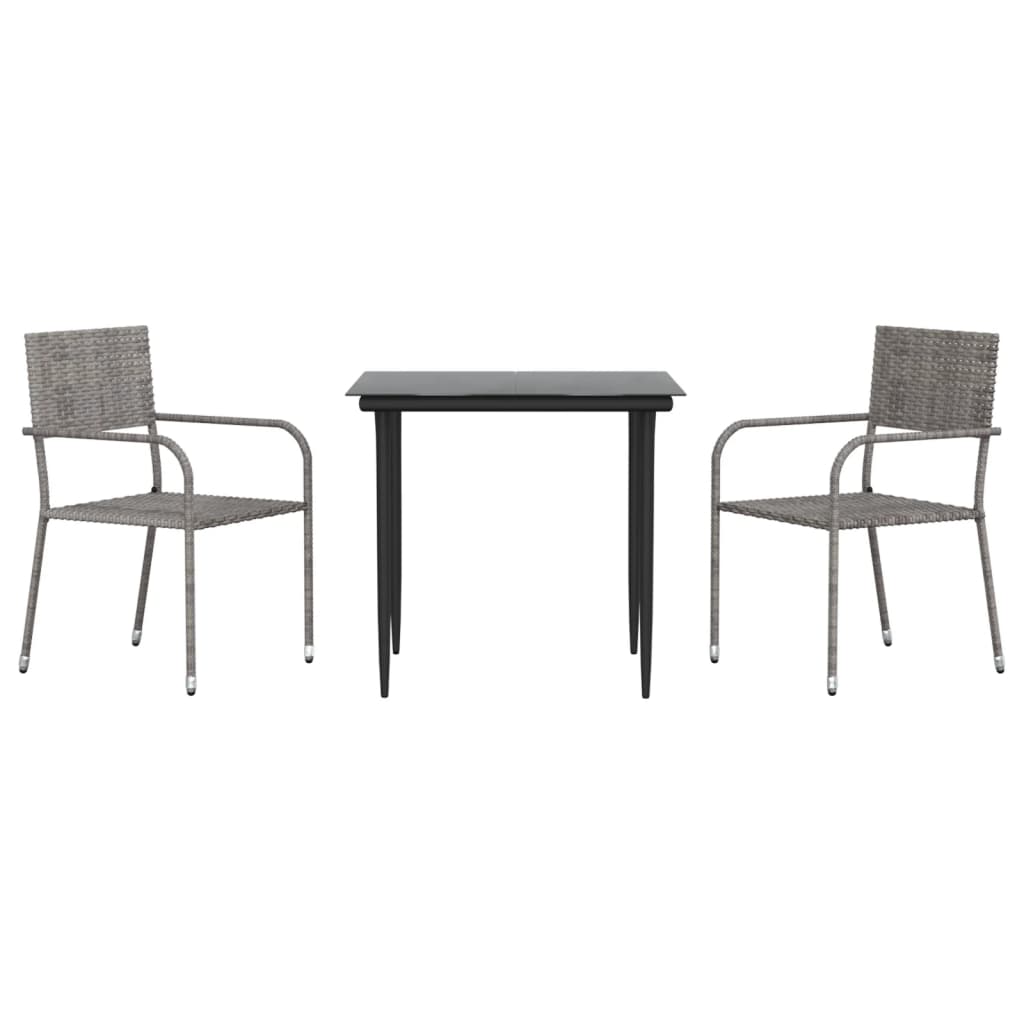 3-Delige Tuinset Poly Rattan En Staal Grijs En Zwart 2