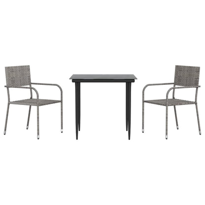 3-Delige Tuinset Poly Rattan En Staal Grijs En Zwart 2