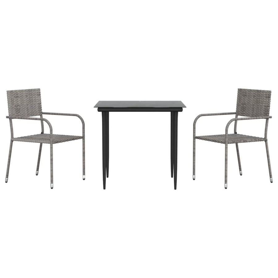 3-Delige Tuinset Poly Rattan En Staal Grijs En Zwart 2