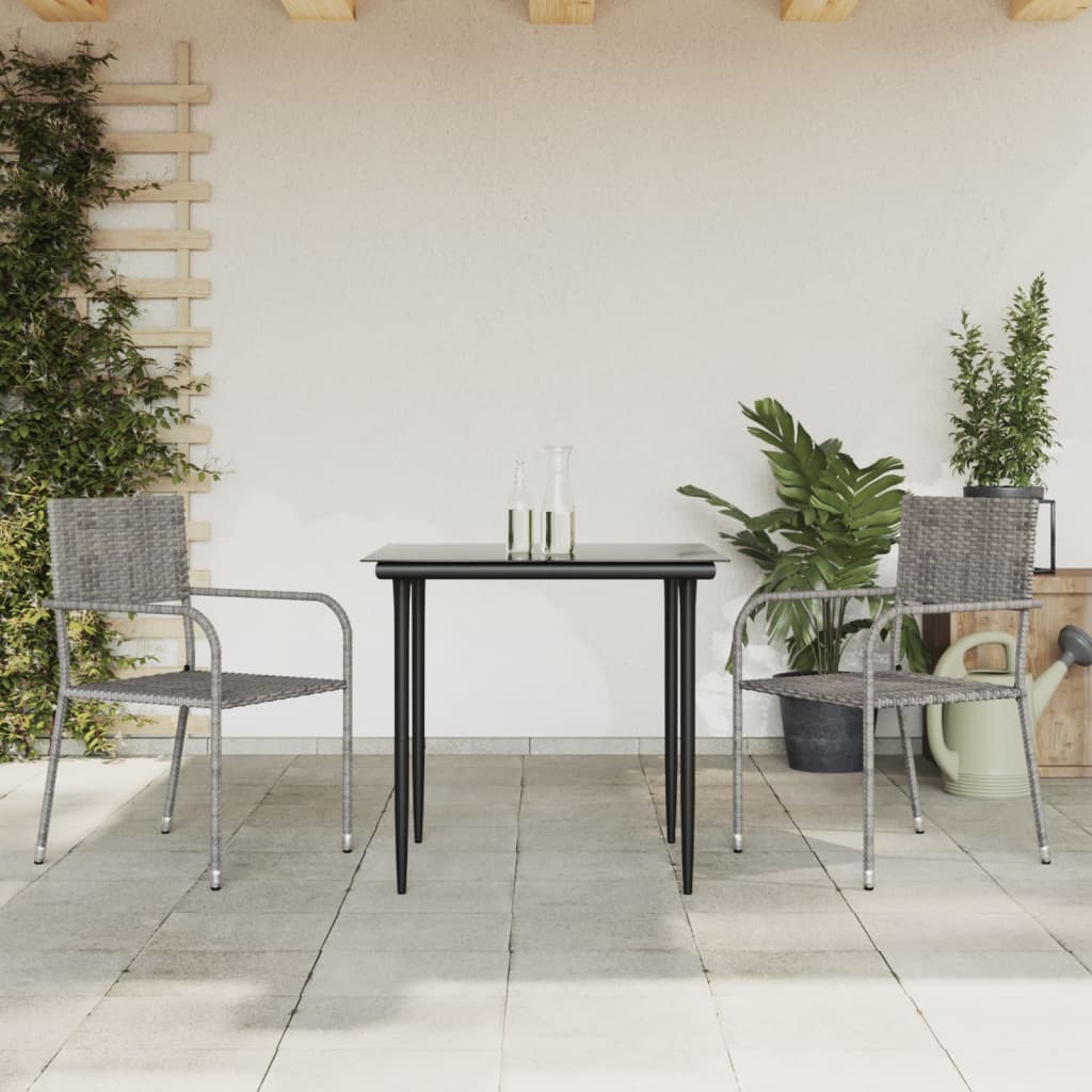 3-Delige Tuinset Poly Rattan En Staal Grijs En Zwart 2
