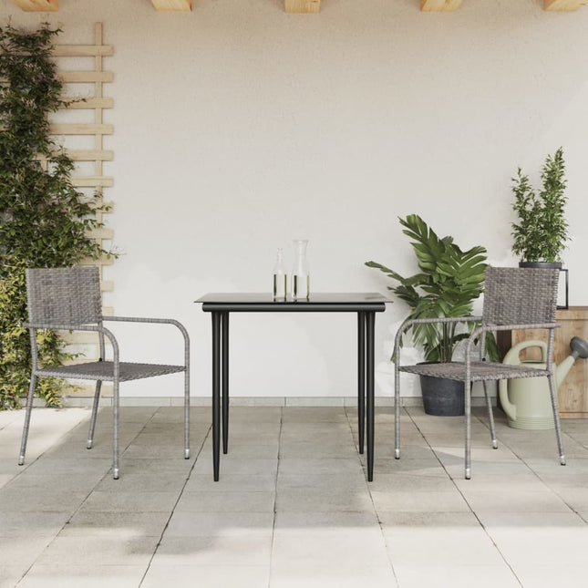 -Delige Tuinset Poly Rattan En Staal Grijs En Zwart 3 80 cm tafellengte