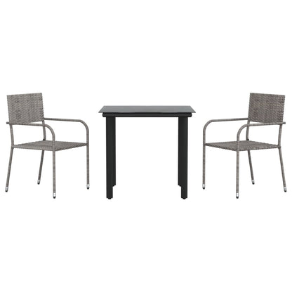 3-Delige Tuinset Poly Rattan En Staal Grijs En Zwart 2 80 cm tafellengte