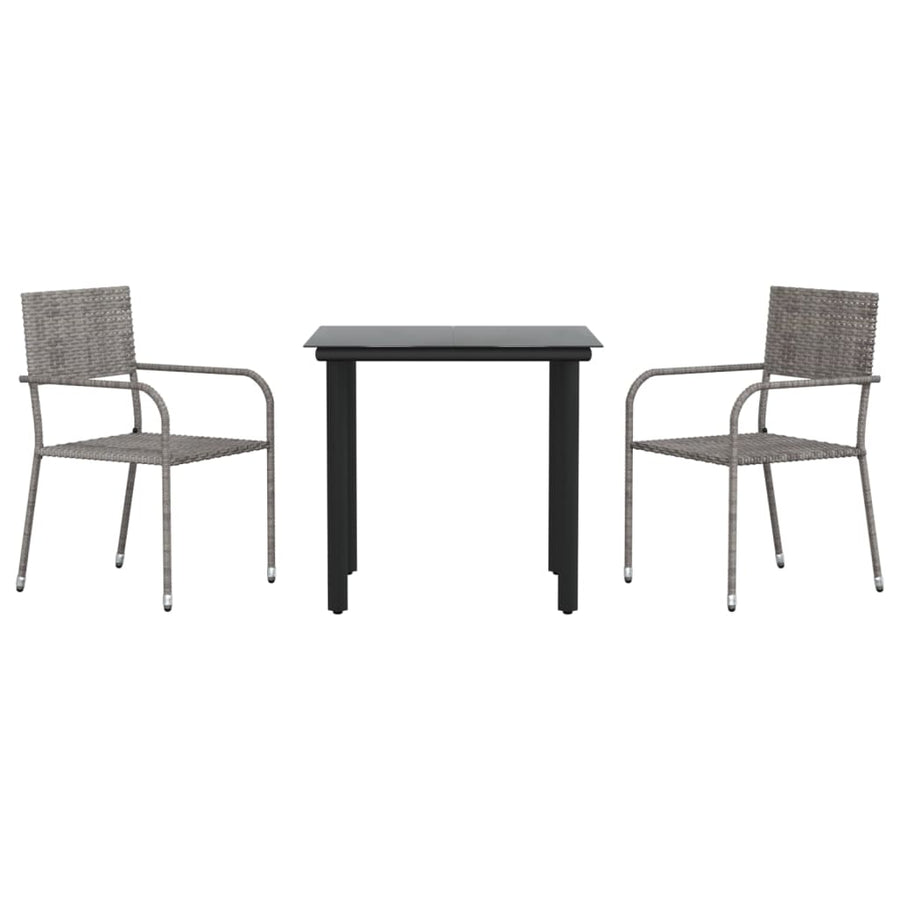 3-Delige Tuinset Poly Rattan En Staal Grijs En Zwart 2 80 cm tafellengte