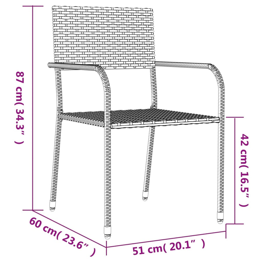 3-Delige Tuinset Poly Rattan En Staal Grijs En Zwart 2 80 cm tafellengte