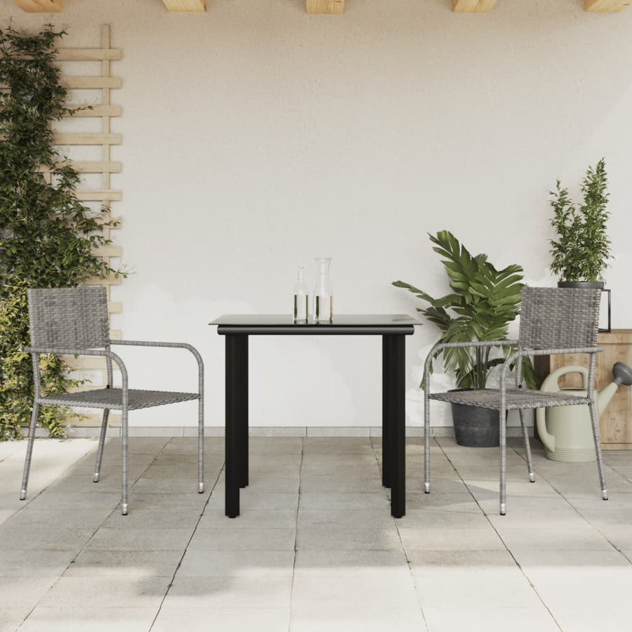 3-Delige Tuinset Poly Rattan En Staal Grijs En Zwart 2 80 cm tafellengte