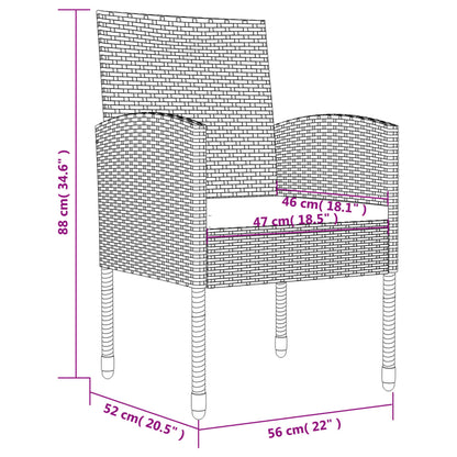 3-delige Tuinset poly rattan en staal zwart