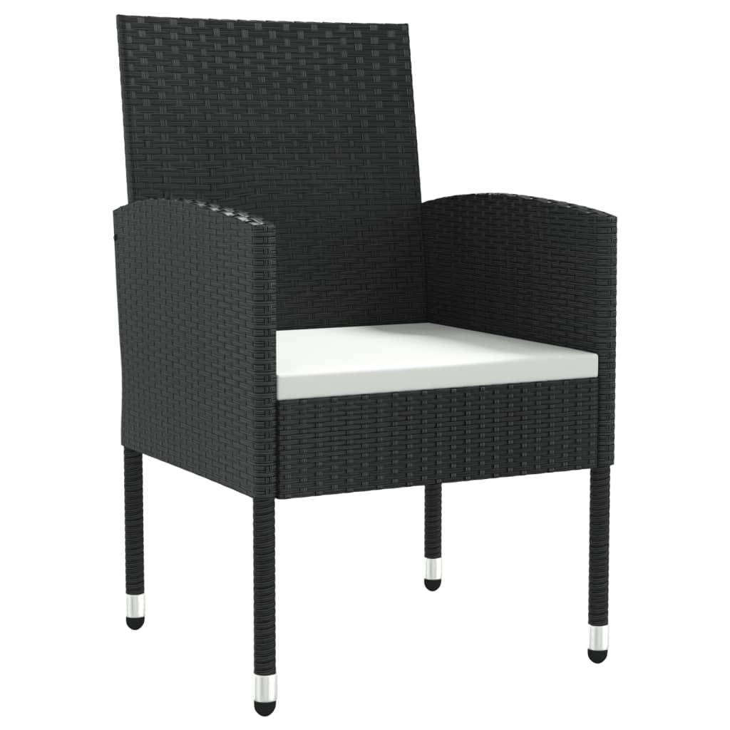 3-delige Tuinset poly rattan en staal zwart