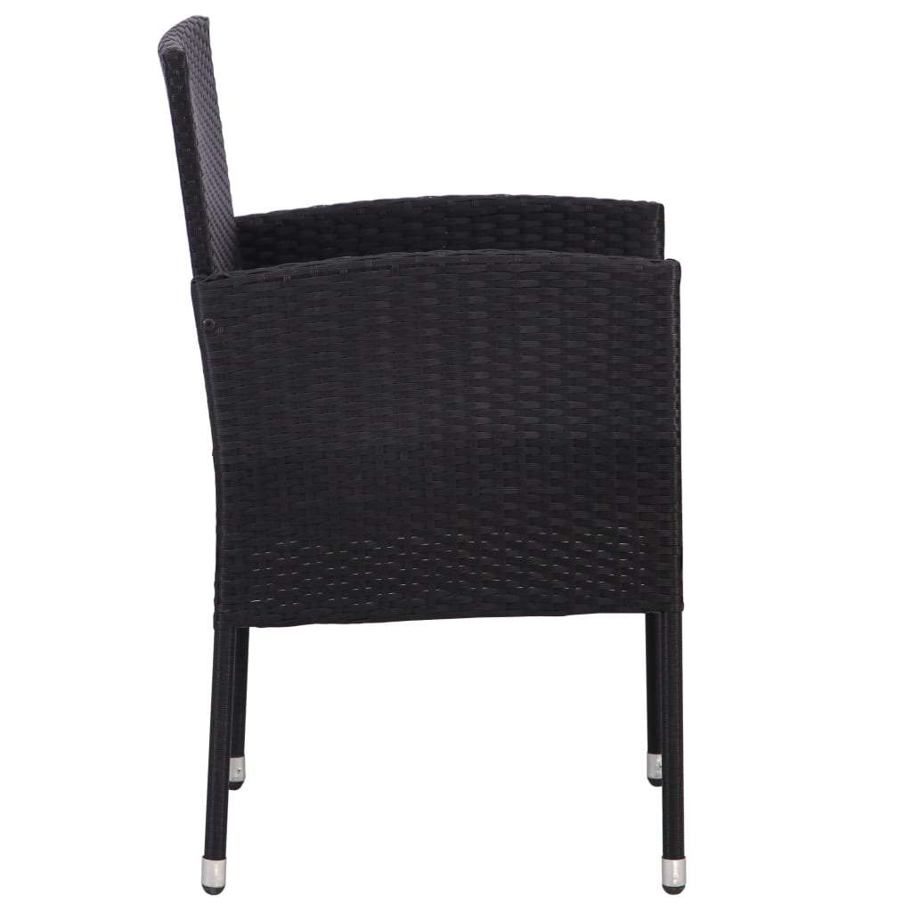 3-delige Tuinset poly rattan en staal zwart