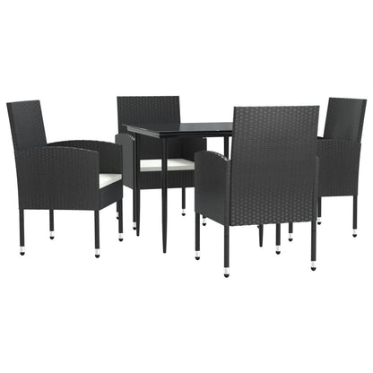 5-delige Tuinset poly rattan en staal zwart
