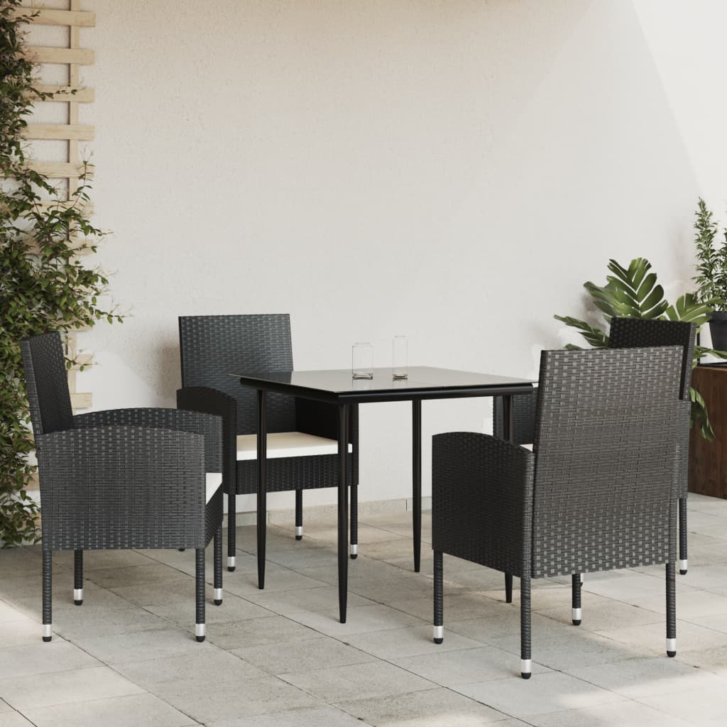 5-delige Tuinset poly rattan en staal zwart