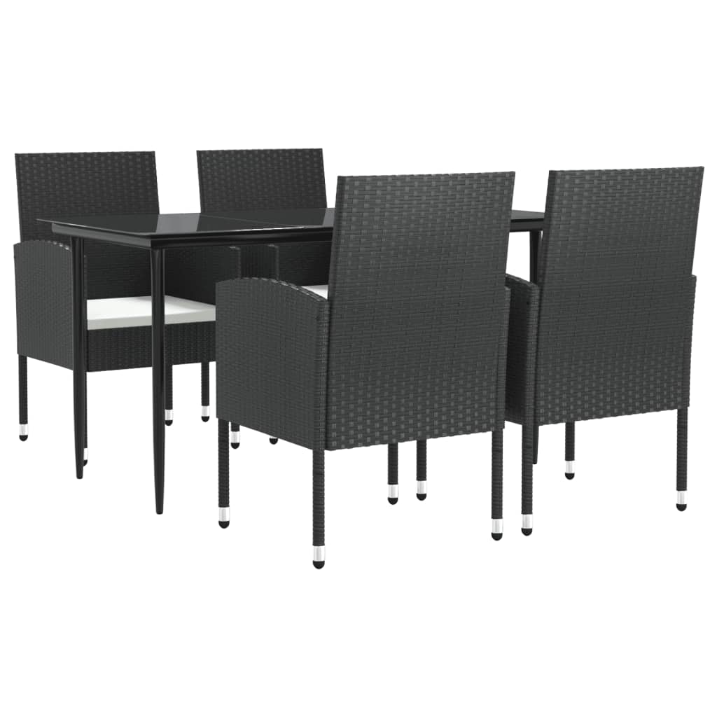 5-delige Tuinset poly rattan en staal zwart