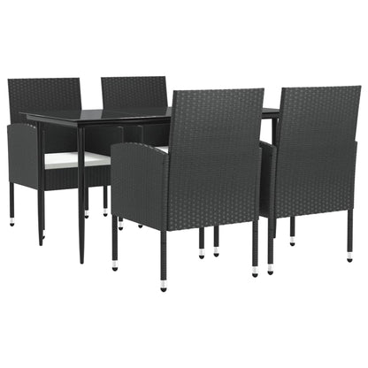 5-delige Tuinset poly rattan en staal zwart