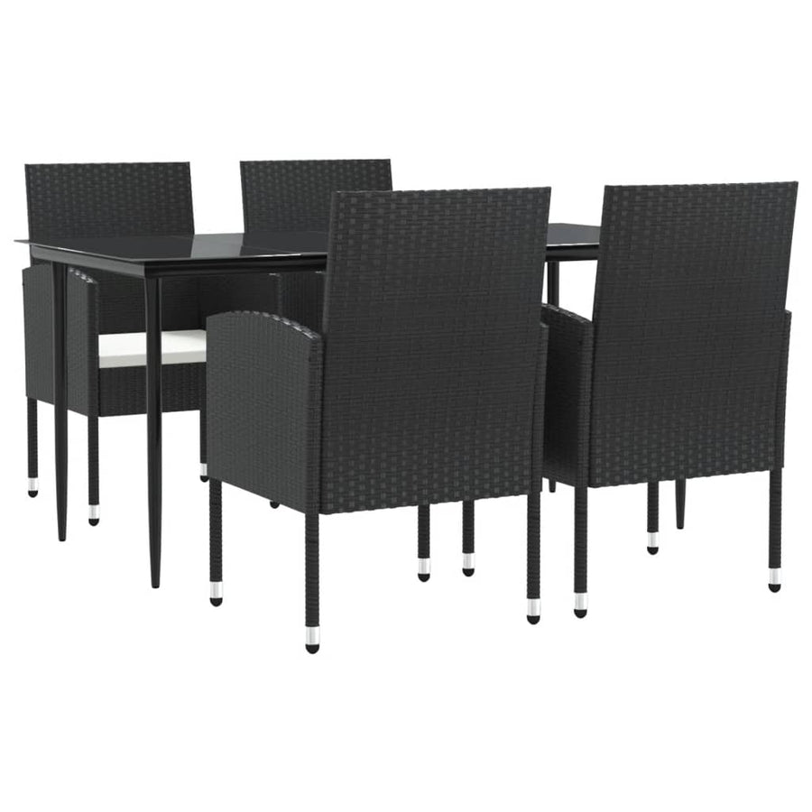 5-delige Tuinset poly rattan en staal zwart