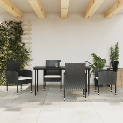 5-delige Tuinset poly rattan en staal zwart