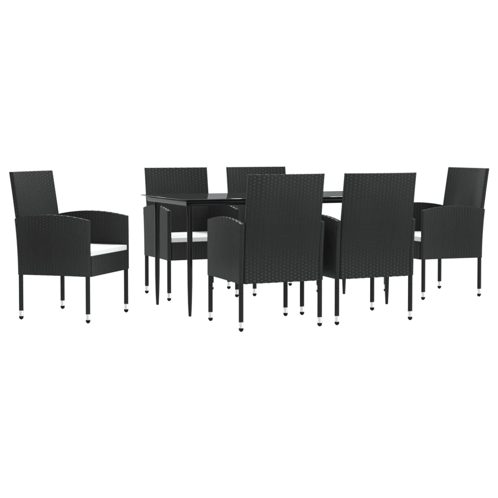 -Delige Tuinset Poly Rattan En Staal Zwart 7 160 cm tafellengte