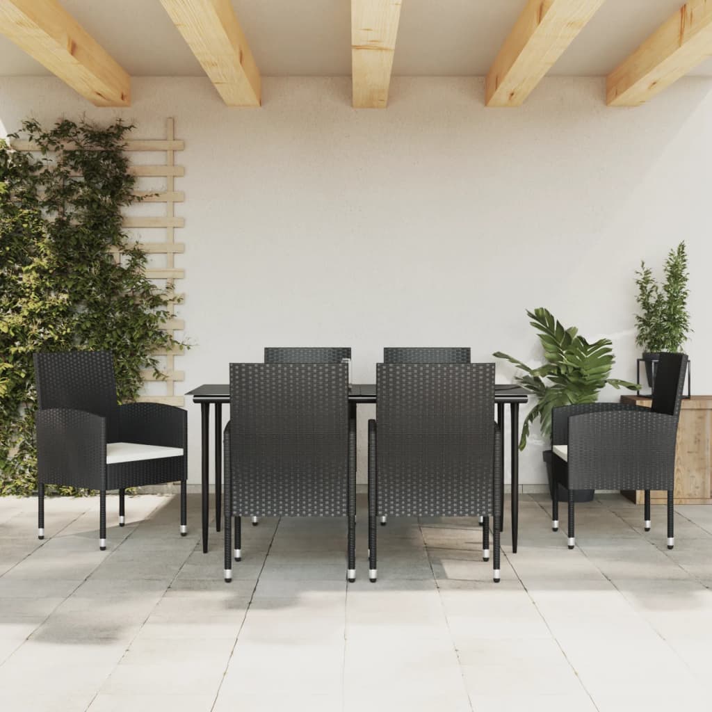 -Delige Tuinset Poly Rattan En Staal Zwart 7 160 cm tafellengte
