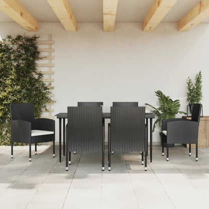 -Delige Tuinset Poly Rattan En Staal Zwart 7 160 cm tafellengte
