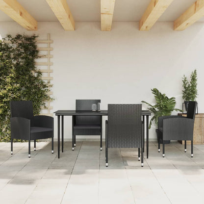 -Delige Tuinset Poly Rattan En Staal Zwart 5 160 cm tafellengte
