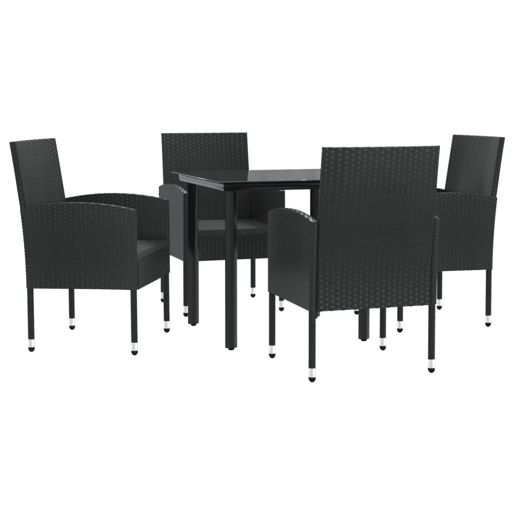 5-Delige Tuinset Poly Rattan En Staal Zwart 4 80 cm tafellengte