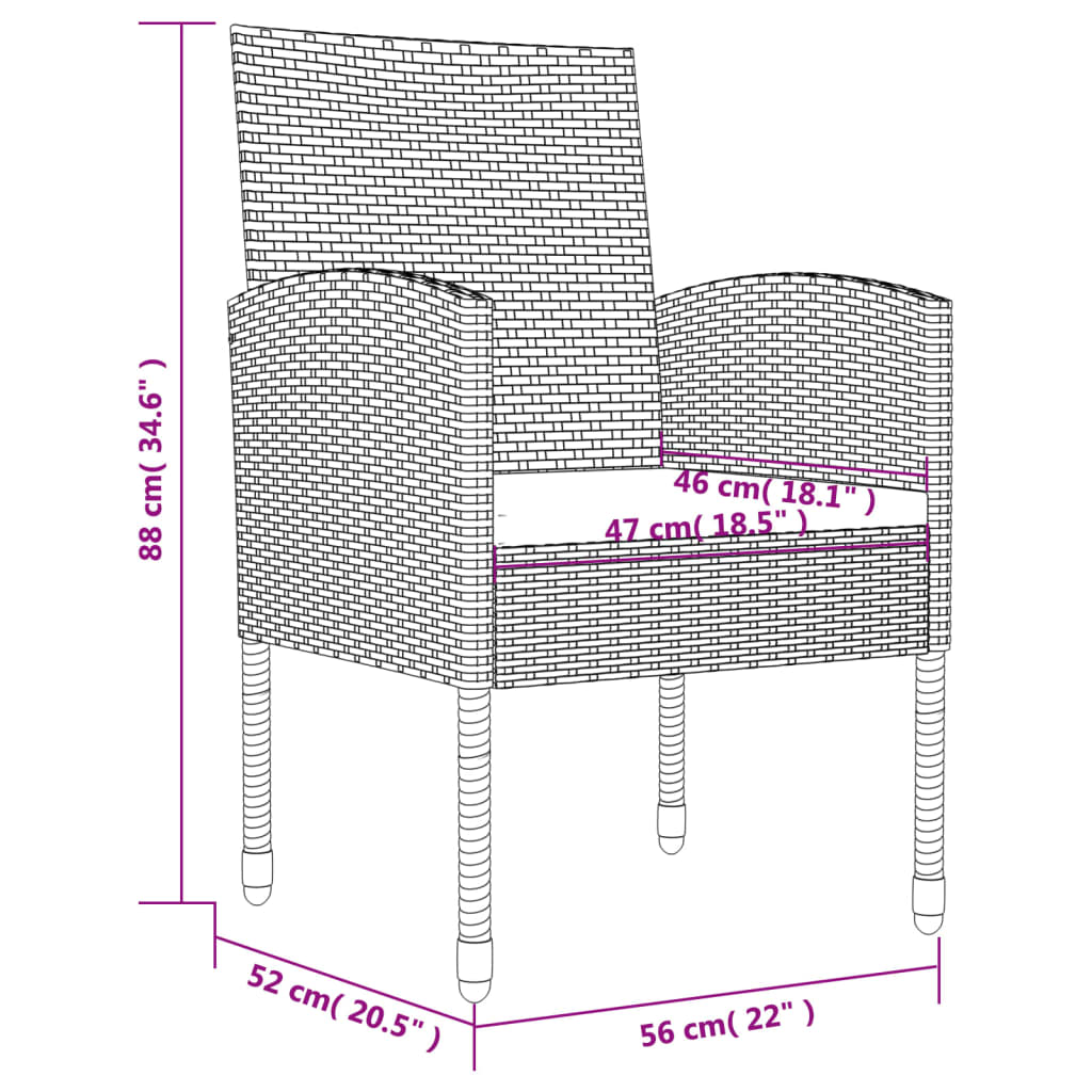 5-Delige Tuinset Poly Rattan En Staal Zwart 4 80 cm tafellengte