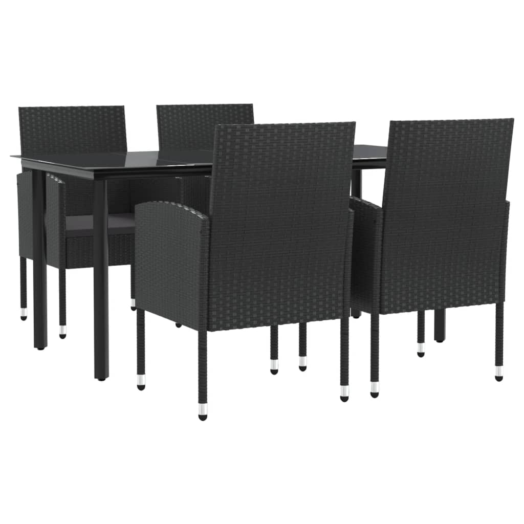 -Delige Tuinset Poly Rattan En Staal Zwart 5 160 cm tafellengte