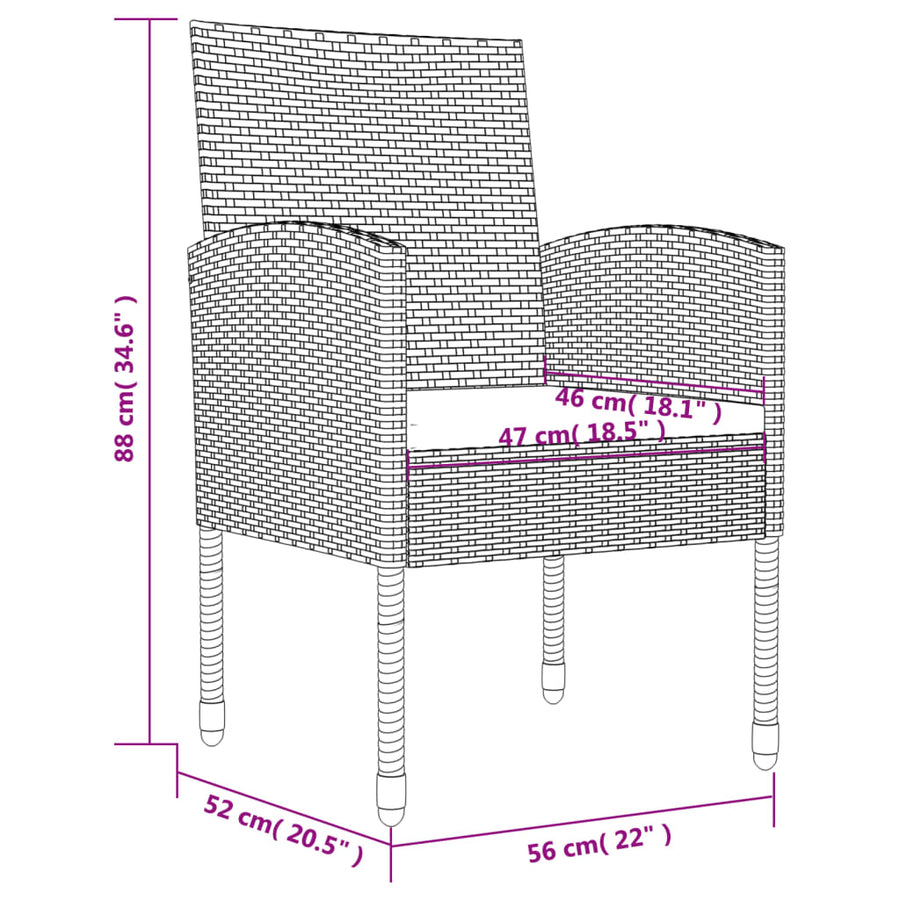 -Delige Tuinset Poly Rattan En Staal Zwart 5 160 cm tafellengte
