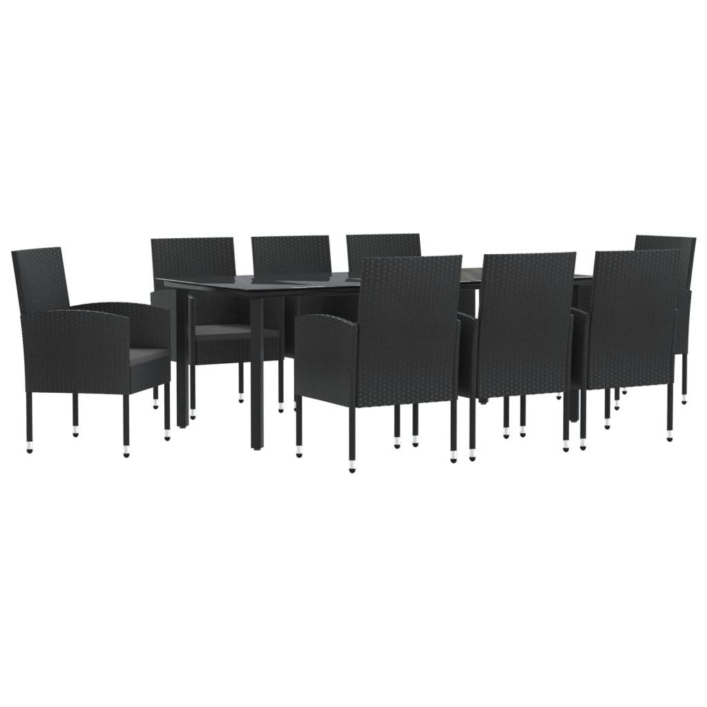 9-Delige Tuinset Poly Rattan En Staal Zwart 8 200 cm tafellengte