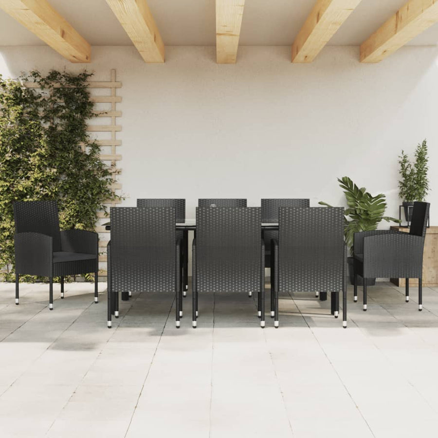 9-Delige Tuinset Poly Rattan En Staal Zwart 8 200 cm tafellengte
