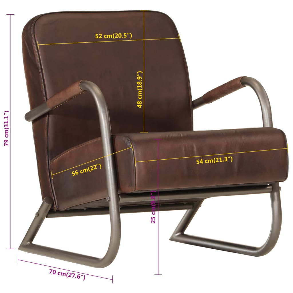 Fauteuil Echt Leer Bruin Donkerbruin