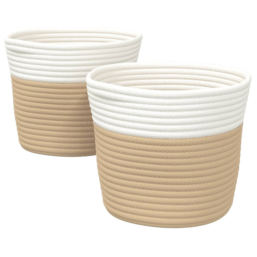 Opbergmanden 2 St Ø 24X18 Cm Katoen En Wit Beige