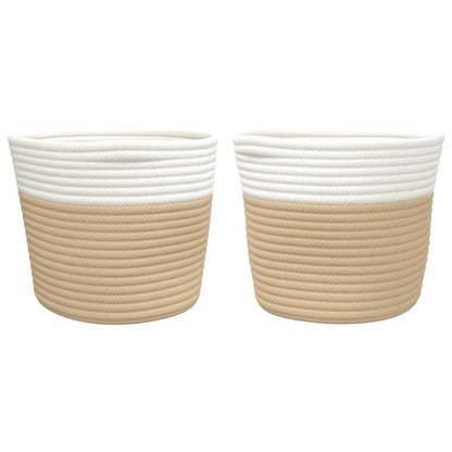Opbergmanden 2 St Ø 24X18 Cm Katoen En Wit Beige