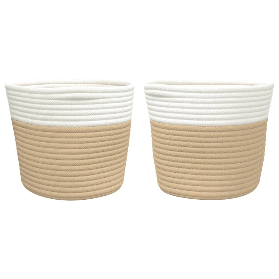 Opbergmanden 2 St Ø 24X18 Cm Katoen En Wit Beige
