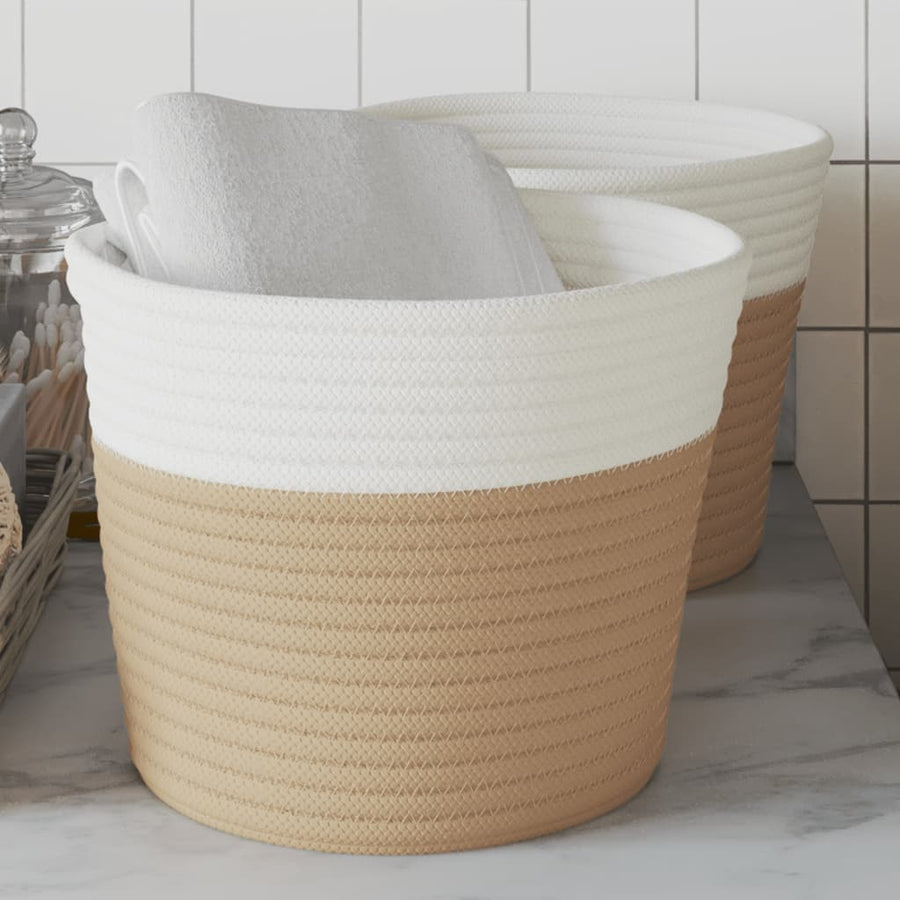 Opbergmanden 2 St Ø 24X18 Cm Katoen En Wit Beige