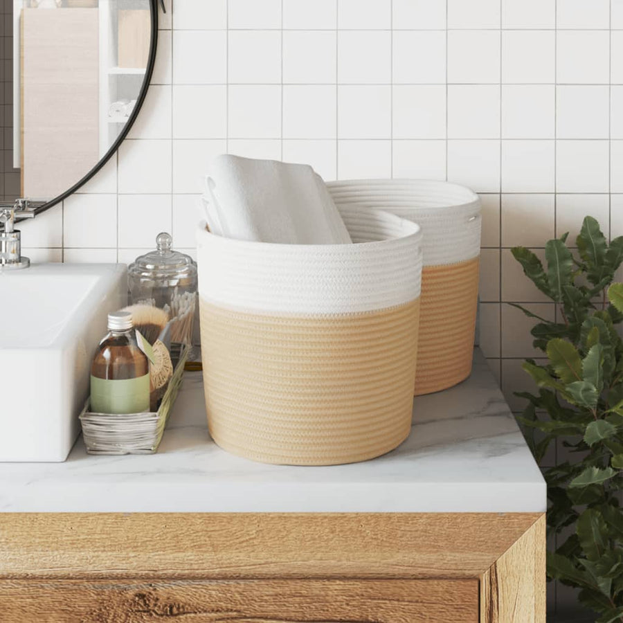 Opbergmanden 2 St Ø 28X28 Cm Katoen Beige En Wit