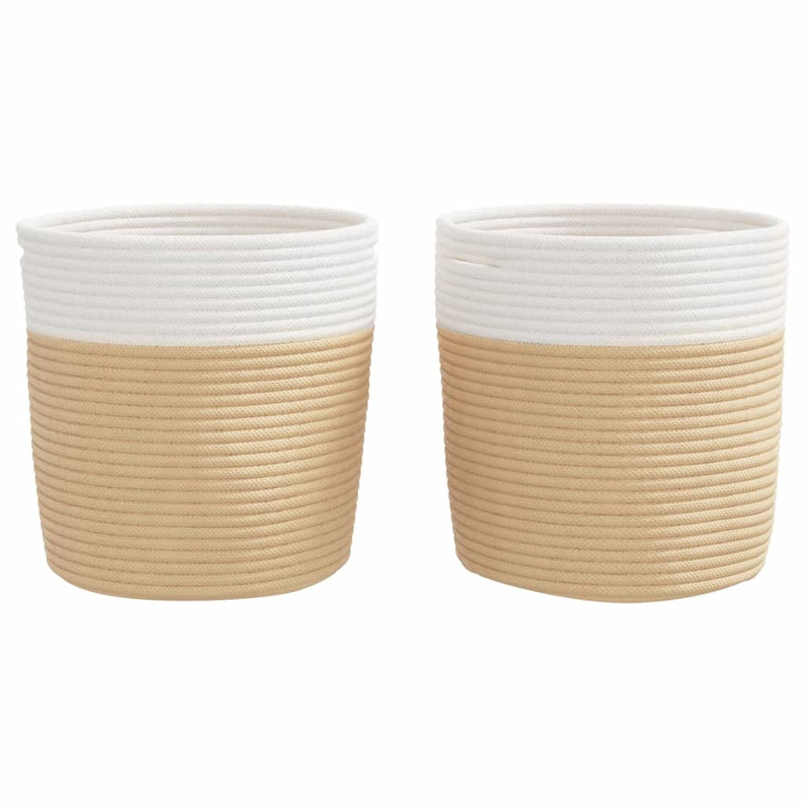Opbergmanden 2 St Ø 28X28 Cm Katoen Beige En Wit