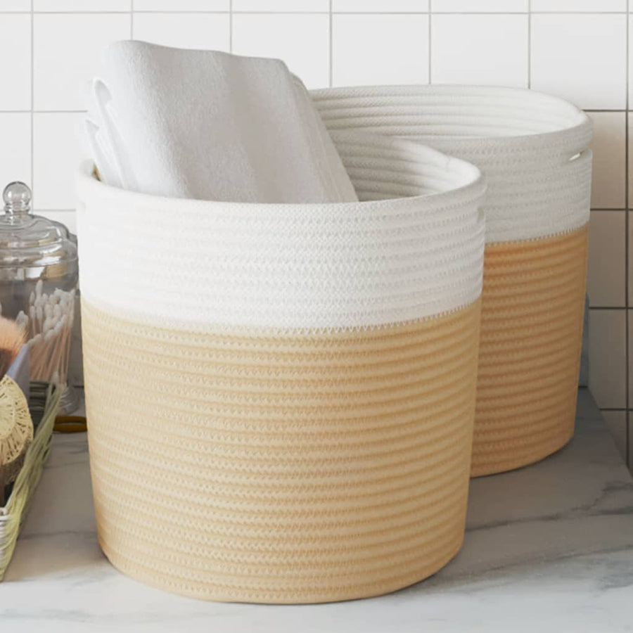 Opbergmanden 2 St Ø 28X28 Cm Katoen Beige En Wit