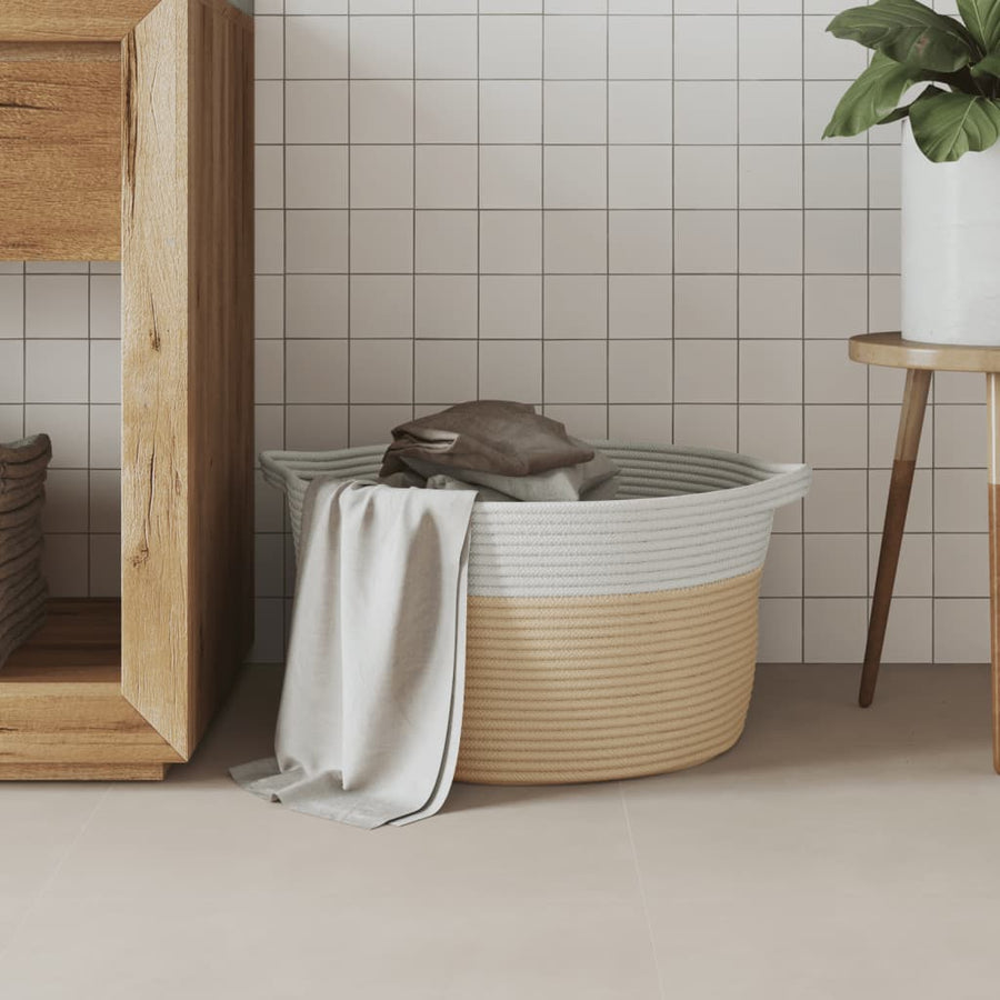 Opbergmand Ø 40X25 Cm Katoen Beige En Wit