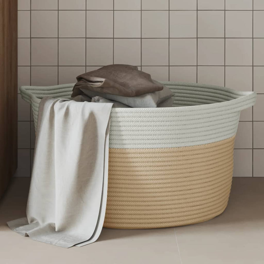 Opbergmand Ø 40X25 Cm Katoen Beige En Wit