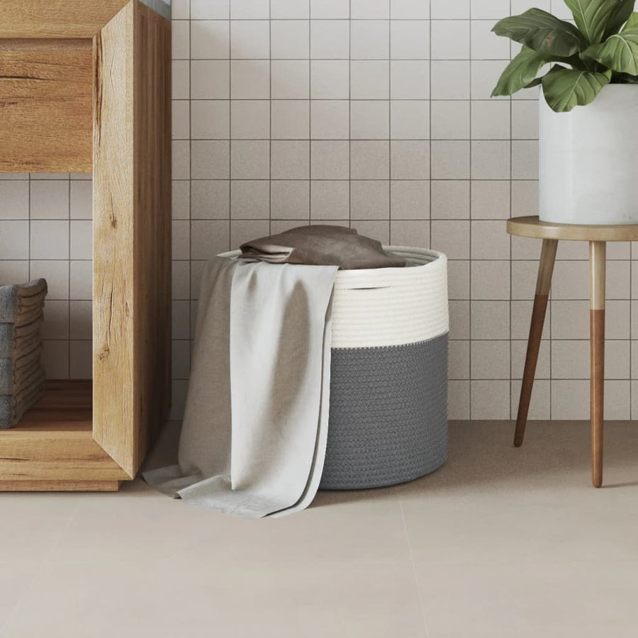 Opbergmand Ø 40X35 Cm Katoen Grijs En Wit